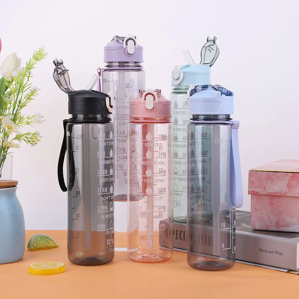 800ml Travel Water Bottle Leakproof Motivational Drinking