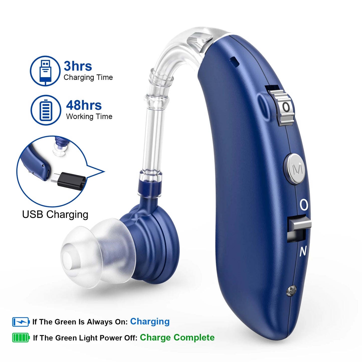 Invisible Behind-The-Ear Hearing Aids, Adjustable
