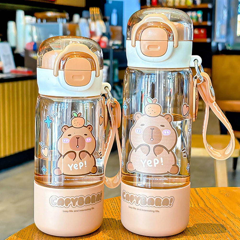Cartoon Capybara Leakproof Drinks Bottle with Straw