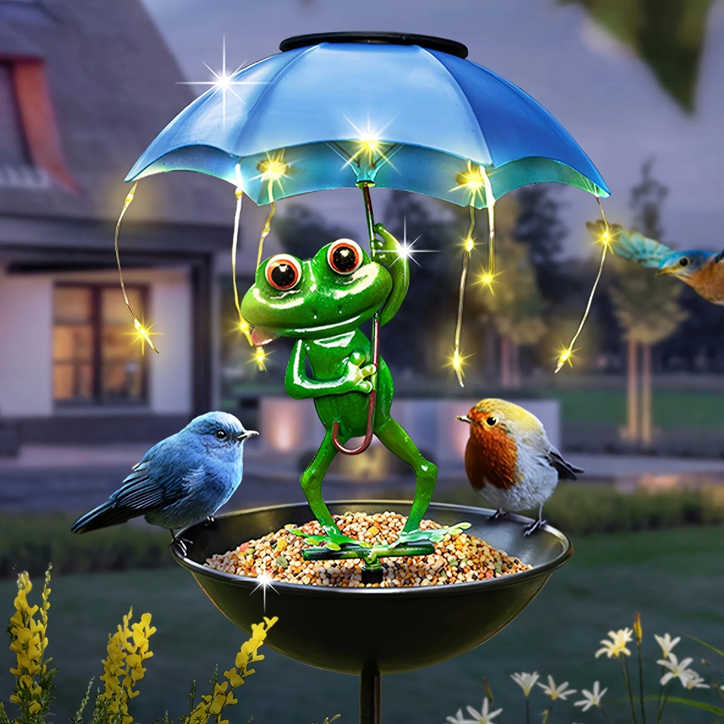 Frog Solar Street Light, Bird Feeder, Lawn
