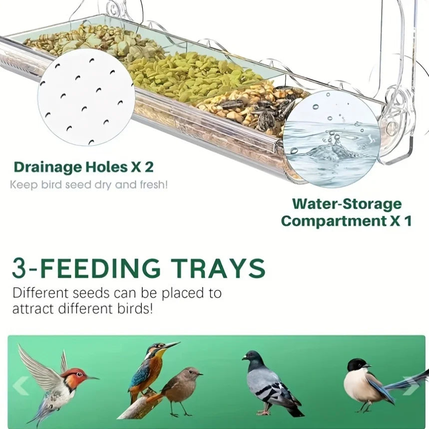 Window Bird Feeder with Seed & Water Tray