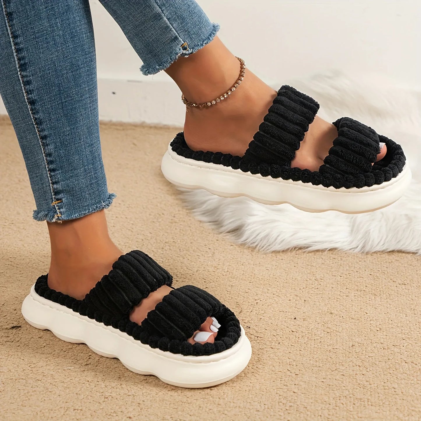 Autumn Winter Home Slippers Open-Toe Linen Soled