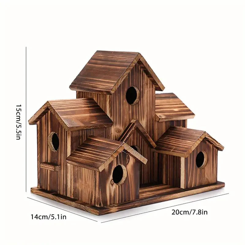 Natural Wooden Hanging Hummingbird and Cardinal House