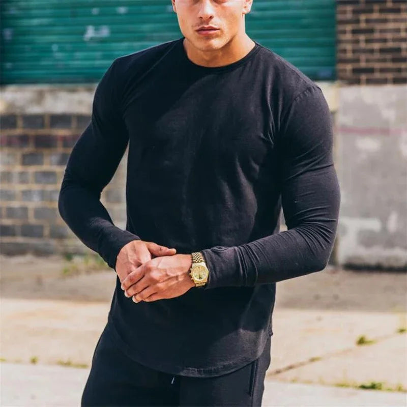 Plain Cotton Breathable Long Sleeve Gym Clothing