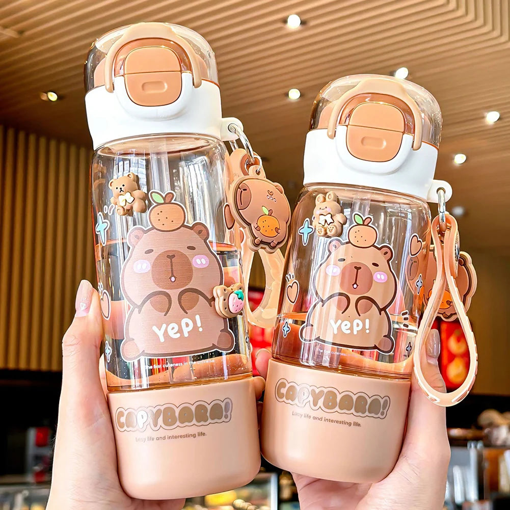 Cartoon Capybara Leakproof Drinks Bottle with Straw