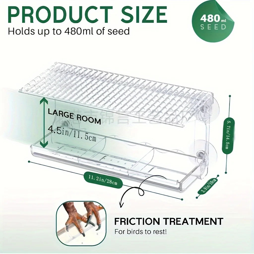 Window Bird Feeder with Seed & Water Tray