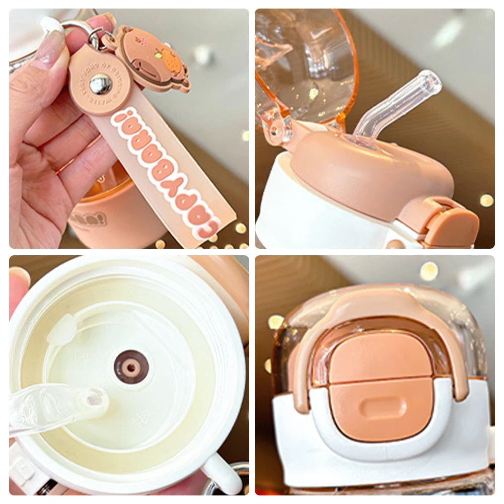 Cartoon Capybara Leakproof Drinks Bottle with Straw