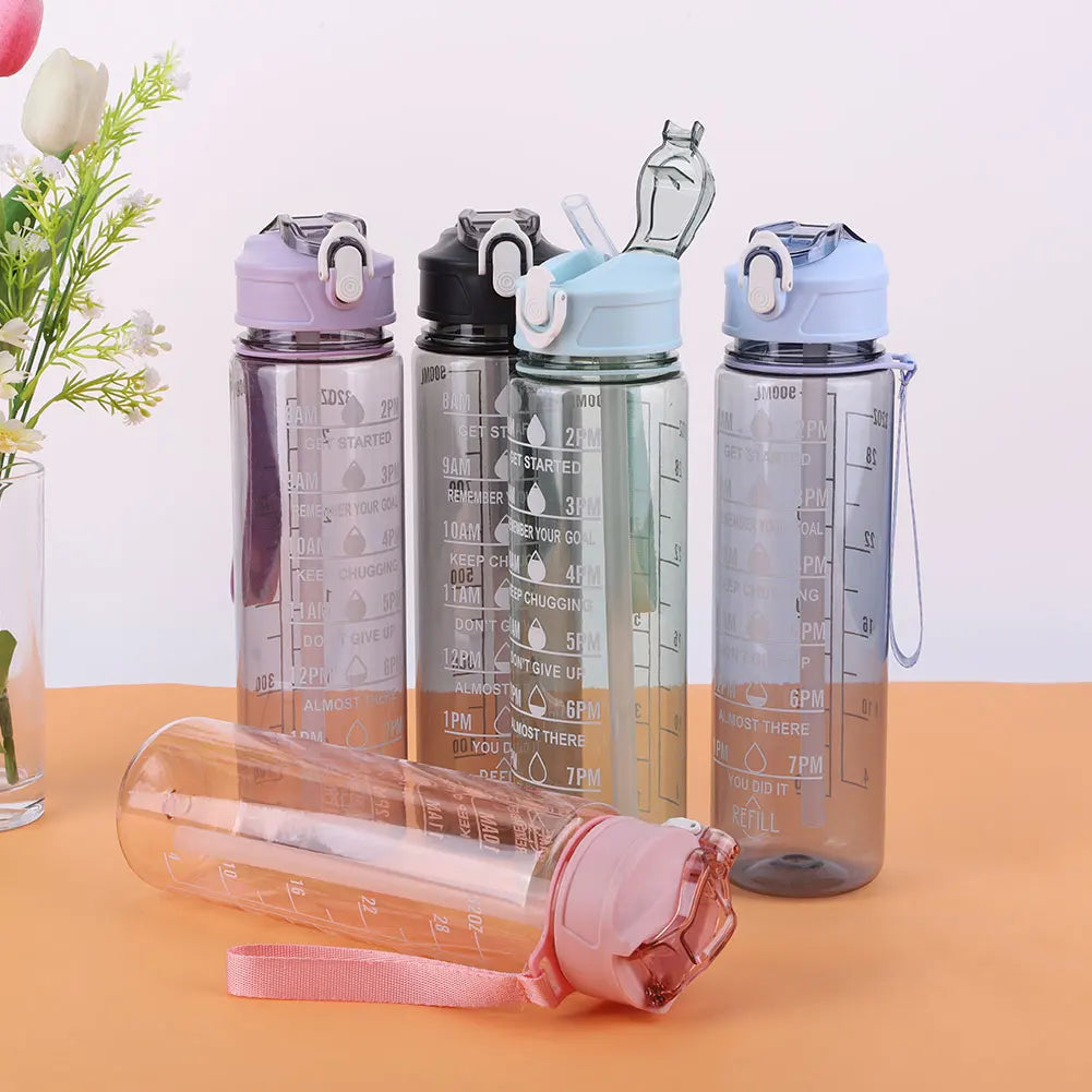 800ml Travel Water Bottle Leakproof Motivational Drinking
