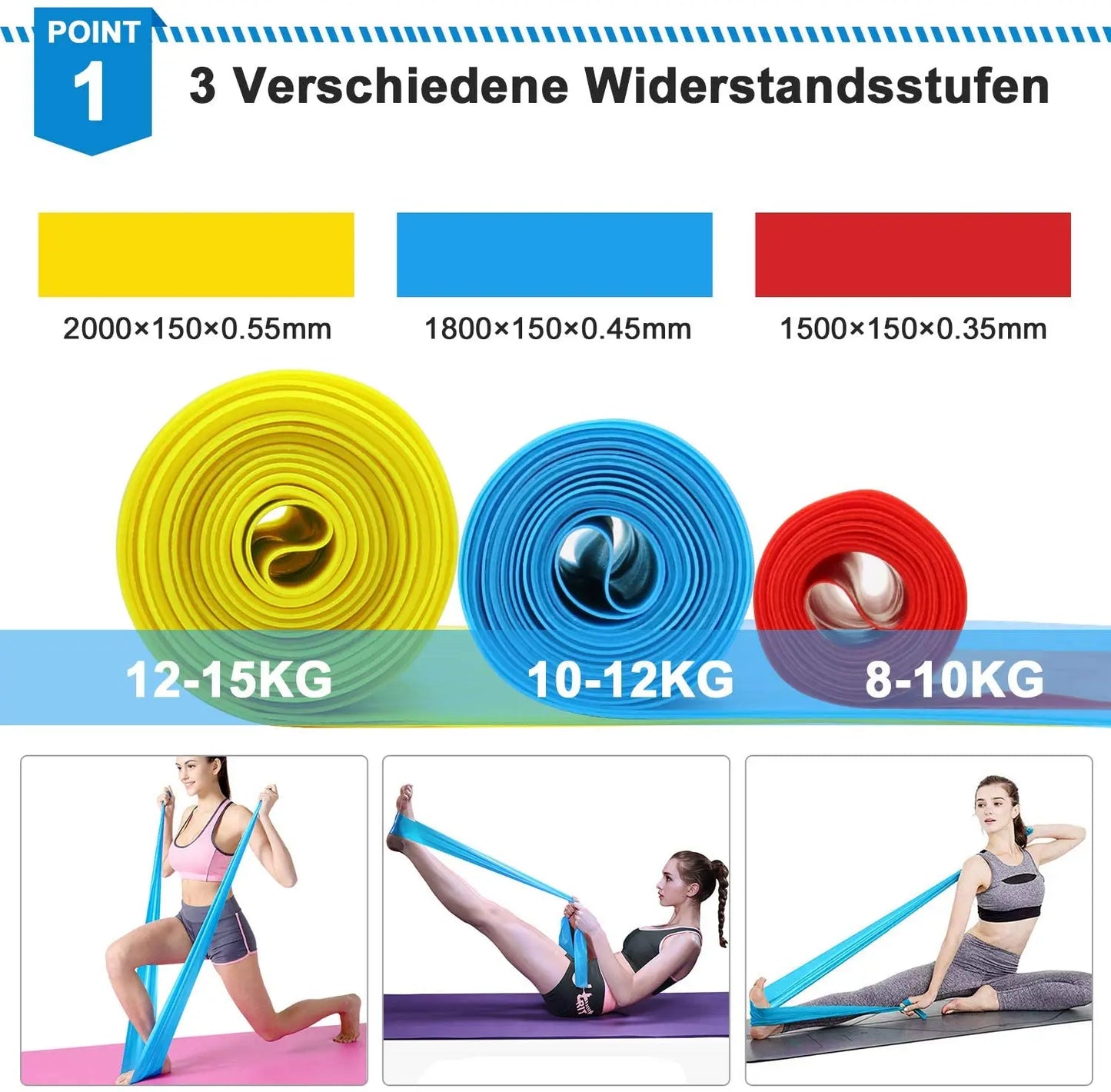 Elastic Fitness Bands 3Pcs Resistance Yoga Bands
