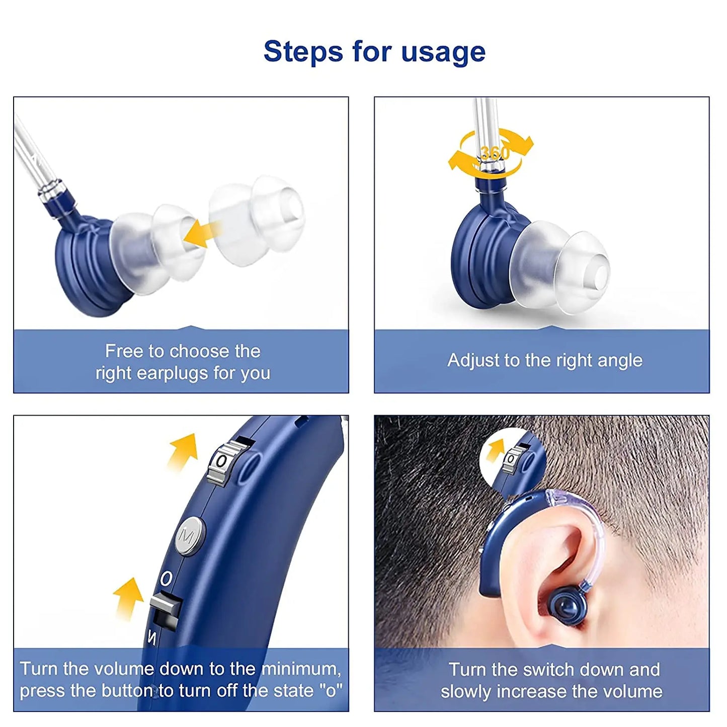Invisible Behind-The-Ear Hearing Aids, Adjustable