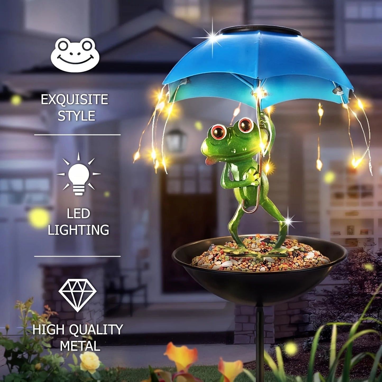 Frog Solar Street Light, Bird Feeder, Lawn