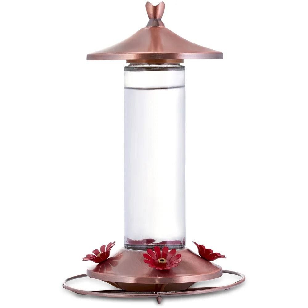Elegant Copper Glass Hummingbird Feeder Bee Guard