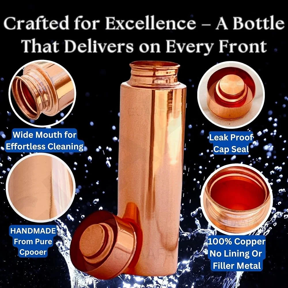 Handmade Copper Water Bottle 32oz Smooth Finish