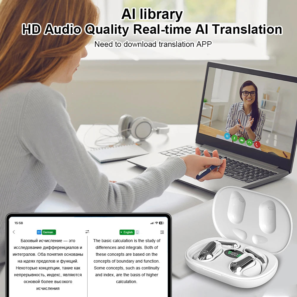 AI Translator Earbuds Real-Time Translators Headphones