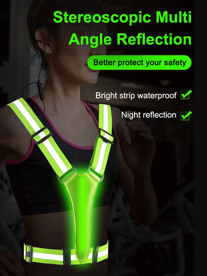LED Security Reflective Running Vest USB Rechargeable