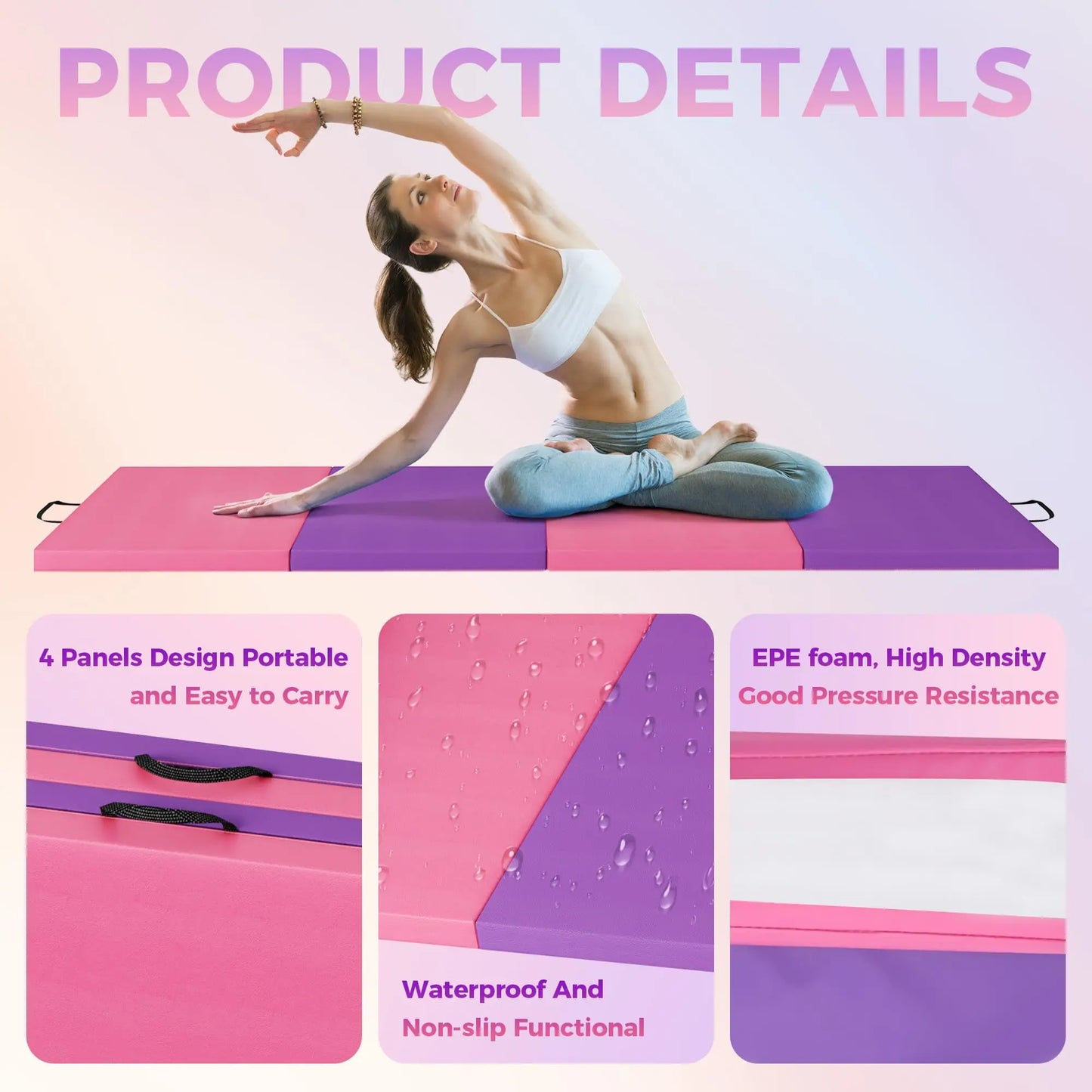 Folding Gymnastics, Exercise, Tumbling, Portable, Thick Mats