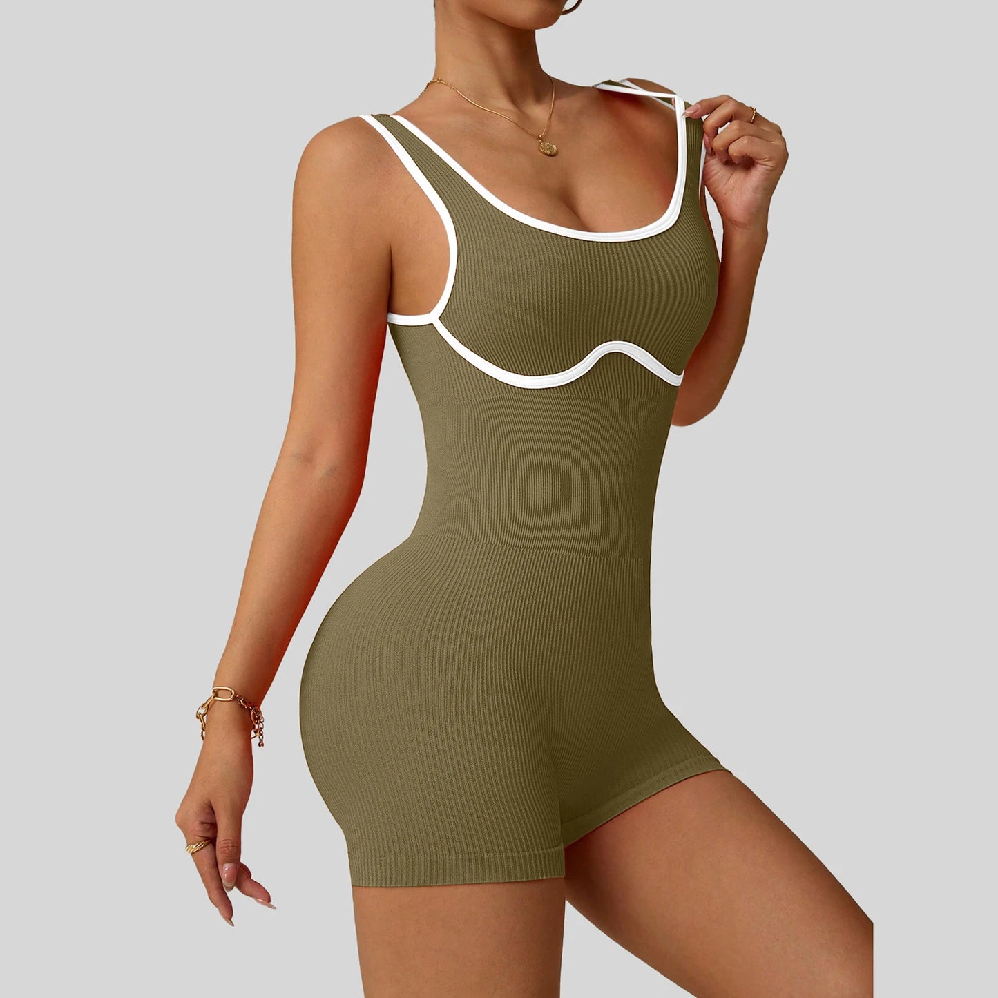 Women's Shockproof Color Block Yoga Bodysuit Seamless