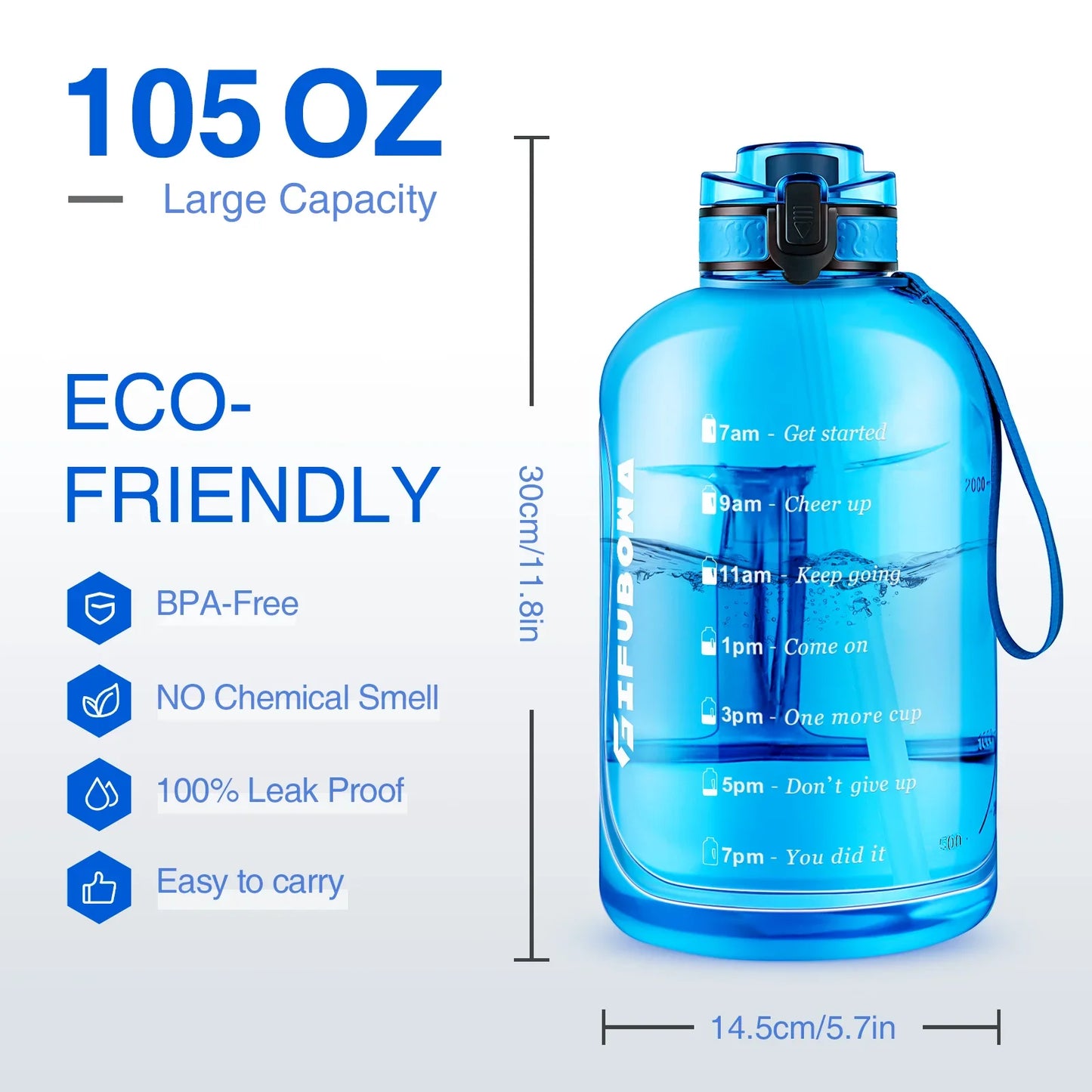 3 Liter Water Bottles with Times to Drink