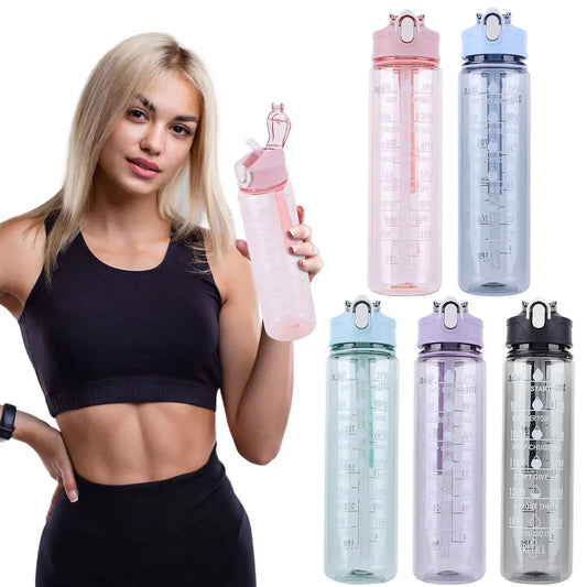 800ml Travel  Water Bottle Leakproof Motivational Drinking