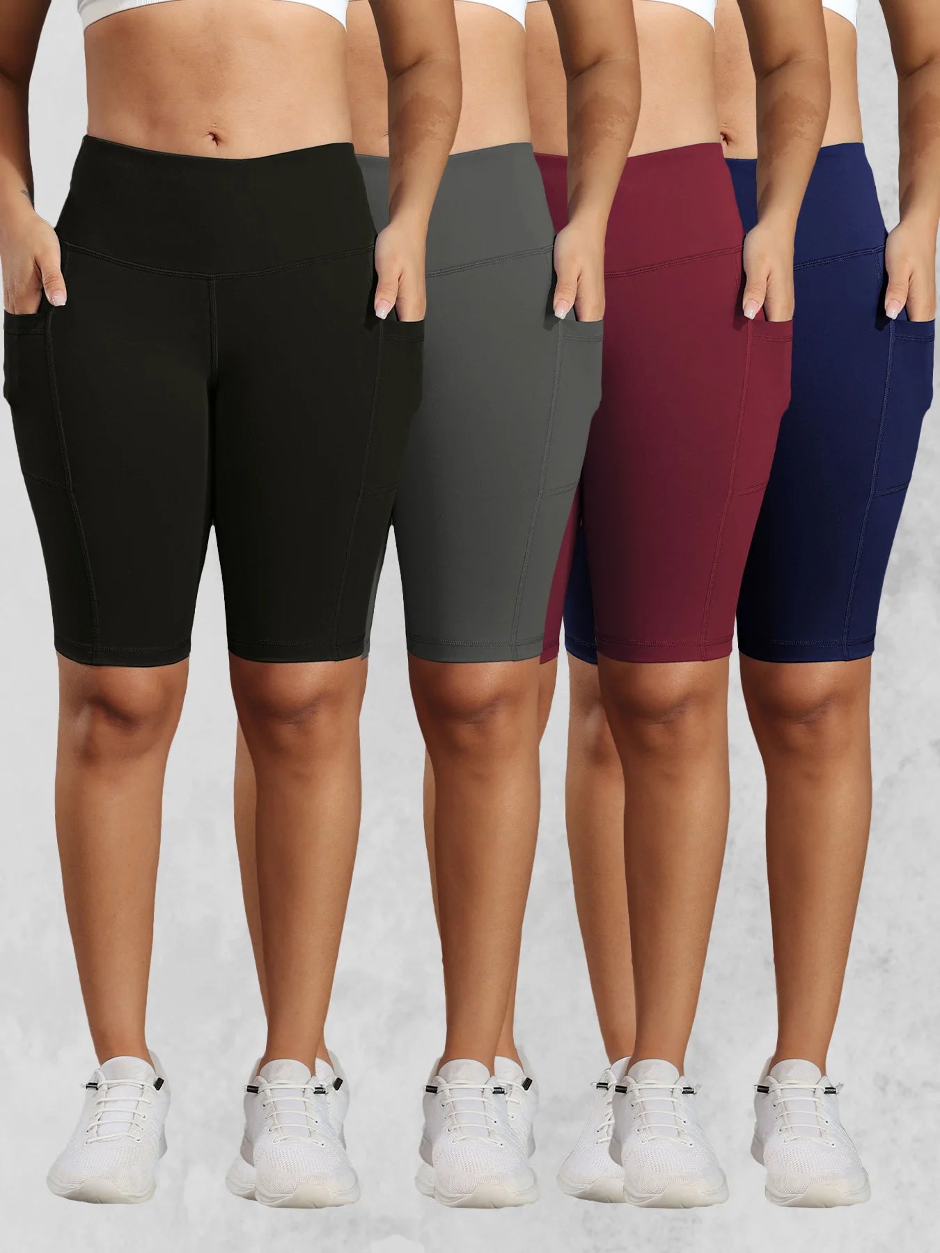 Women Solid Yoga Shorts with 3 Pockets