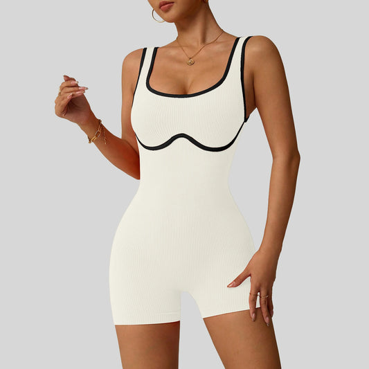 Women's Shockproof Color Block Yoga Bodysuit Seamless