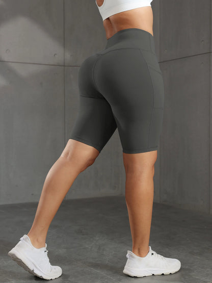 Women Solid Yoga Shorts with 3 Pockets