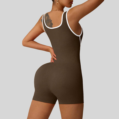 Women's Shockproof Color Block Yoga Bodysuit Seamless