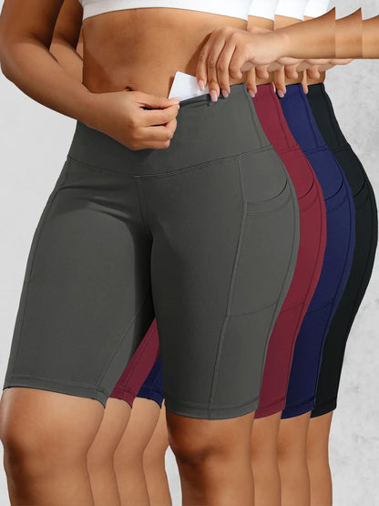 Women Solid Yoga Shorts with 3 Pockets