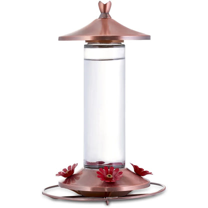 Elegant Copper Glass Hummingbird Feeder Bee Guard