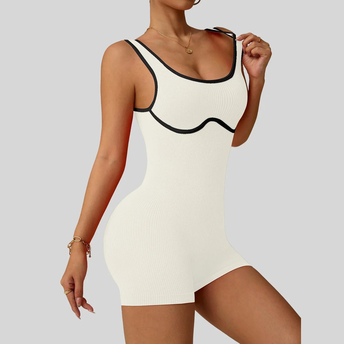 Women's Shockproof Color Block Yoga Bodysuit Seamless
