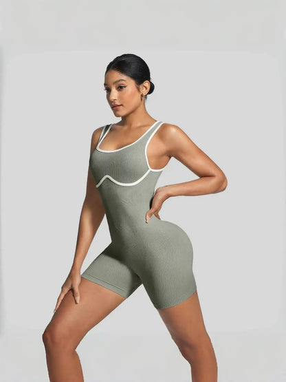 Women's Shockproof Color Block Yoga Bodysuit Seamless